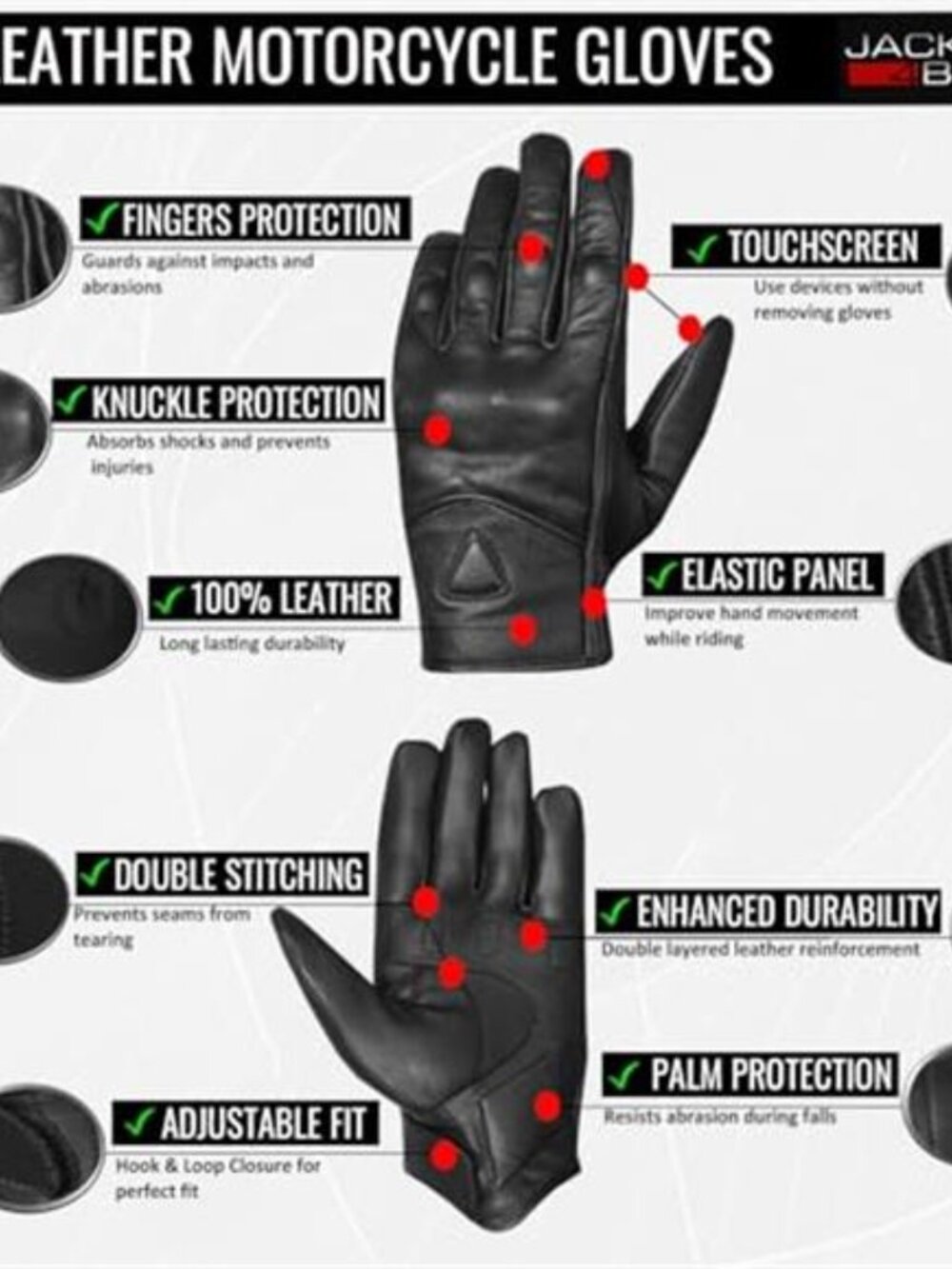 Motorcycle Gloves Leather Touchscreen Knuckle Protection Riding Racing Gloves - Picture 6 of 6